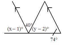 Find the values of x and y. the diagram is not to scale. a. x = 68, y = 75 b. x = 75, y
