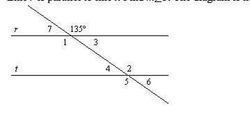 Line r is parallel to line t. find m5. the diagram is not to scale.