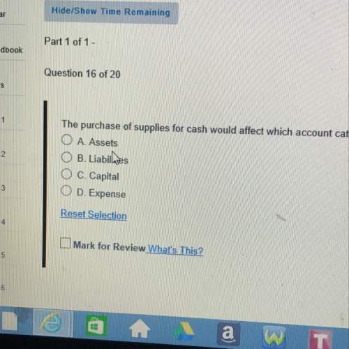 The purchase of supplies for cash would affect which account category