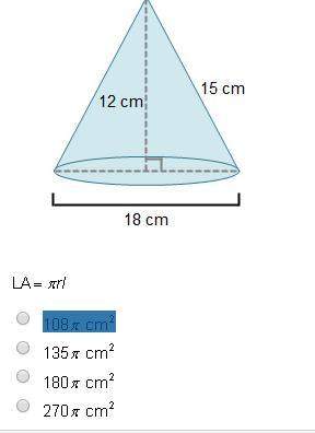 Answer asap 30 ! what is the lateral surface area of the cone?
