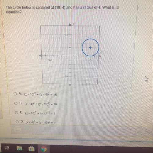 The circle below is centered at (10,4) and has a radius of 4. what it’s equation?