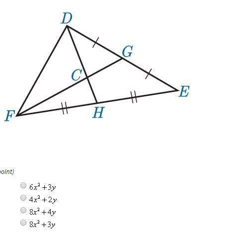In the figure below c is the centroid of triangle def if gf=12x^2+6y which expression represents cf&lt;