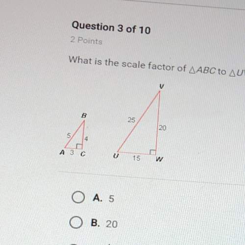 What is the scale factor of aabc to auvw?  ο α. 5 ο β. 20 o c. 1/5 o d. 1/20