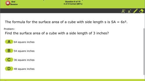 The formula for the surface area of a cube with side length s is sa = 6s².  problem:  fi