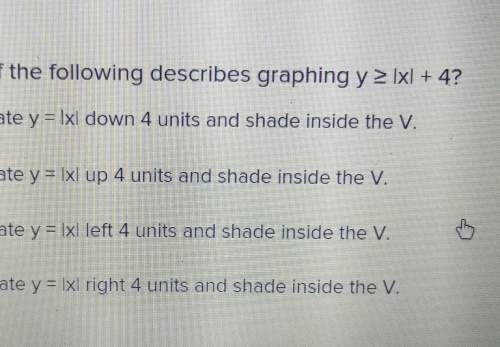 Which of the following describes graphing y &gt; ixl +4? translate y = lxl down 4 units and s