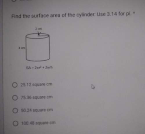 Find the surface area of the cylinder use 3.14 for pi