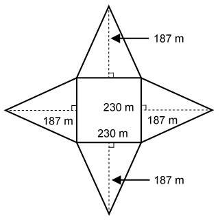 The great pyramid in giza, egypt, is a square pyramid. the dimensions of the pyramid at the time of