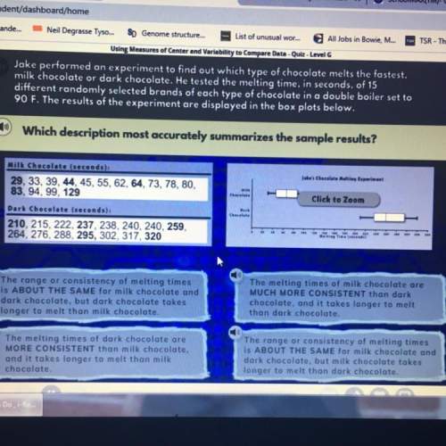 Jake performed an experiment to find out which type of chocolate melts the fastest, milk chocolate o