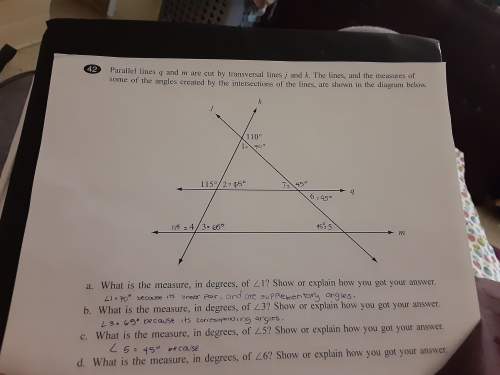 Parallel lines q and m are cut by transversal lines j and k. the lines, and the measures of some of