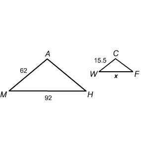 △mah∼△wcf . what is the value of x? enter your answer in the box..2what is the value of x?