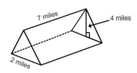 Find the volume of the figure below. a. 47 mi3 b. 56 mi3 c. 14 m