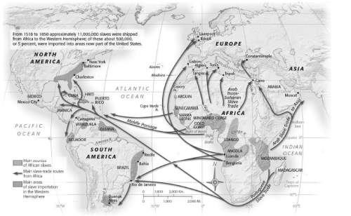 Ap world history !  according to the map, most slaves are transported to which of the followin