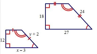 The polygons above are similar. find x and y. the images are not drawn to scale. a.