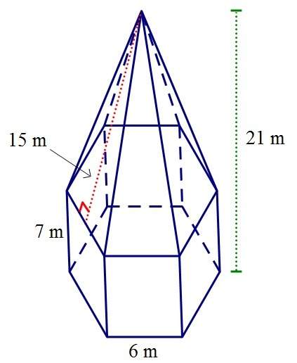 find the surface area of the composite solid if the base is a regular hexagon. round your ans