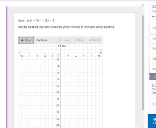 Graph  g(x)=3x2−12x−3 . use the parabola tool then choose the vertex followed by one p