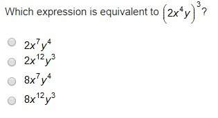 Which expression is equivalent to (2x^4y)^3