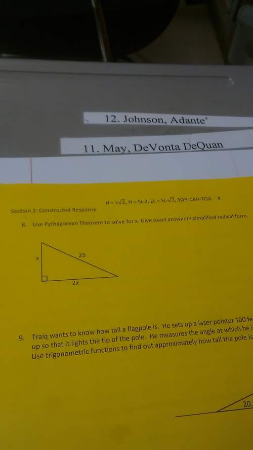 Use the pythagoren theorem to solve x