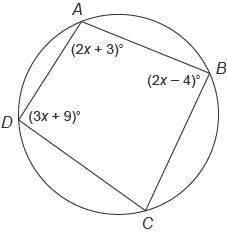 quadrilateral abcd  is inscribed in this circle. what is the measure of an