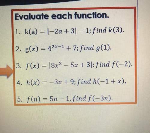 Evaluate each function. k(a) = |-2a + 3| - 1; find k(3). g(x) = 4^2x-1 + 7;