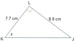 The equation tan−1 = {8.9/7.7} x can be used to find the measure of angle lkj. what is the measure o