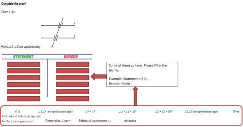 Complete the proof. given: r | | s prove: angle 2, angle 8 are supplementa