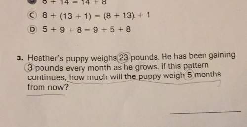 Heather's puppy weighs 23 pounds. he has been gaining (3 pounds every month as he grows. if this pat