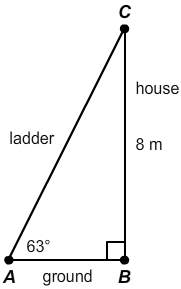 I'm tessa has leaned a ladder against the side of her house. the ladder forms a 63˚ angle with