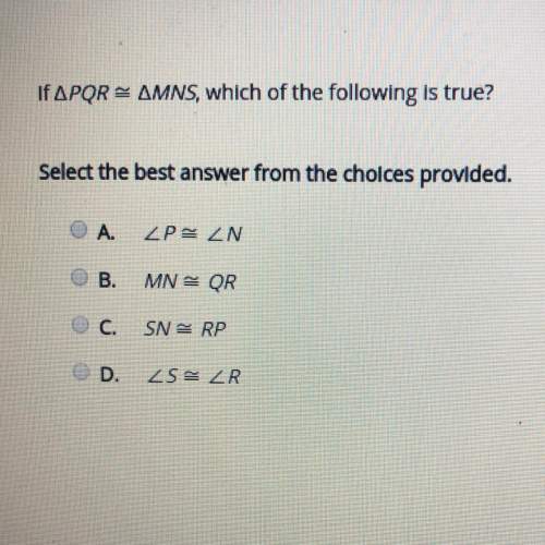 If triangle pqr= triangle mns which of the following is true