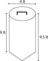 Acompany that manufactures storage bins for grains made a drawing of a silo. the silo has a conical