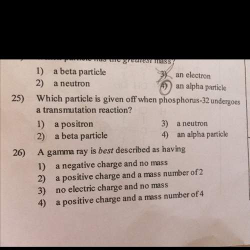 Which particle is given off when phosphorus-32 undergoes a transmutation reaction?  a gamma ra