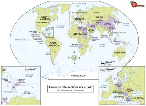 Which region depicts american intervention in foreign affairs because of the good neighbor policy? &lt;