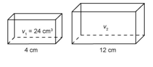 The two rectangular prisms are similar. what is the volume of the larger rectangular pri