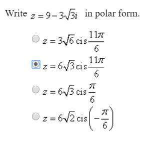 Write z = 9 - 3√3i in polar form. choose one of the following options