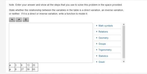 1.state whether the relationship between the variables in the table is a direct variation, an invers