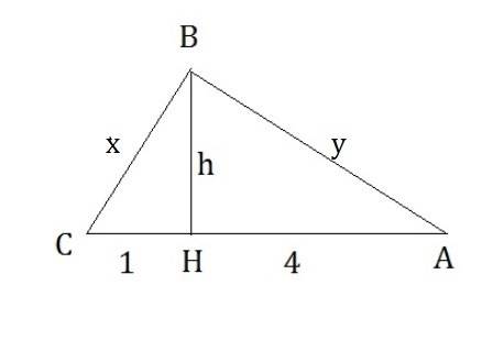 In triangle △abc, ∠abc=90°, bh is an altitude. find the missing lengths. ah=4 and hc=1, find bh.
