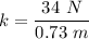 k=\dfrac{34\ N}{0.73\ m}