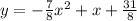 y=-\frac{7}{8}x^2+x+\frac{31}{8}