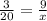 \frac { 3 } { 2 0 } = \frac { 9 } { x }