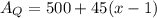 A_{Q}=500+45(x-1)