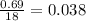 \frac{0.69}{18}=0.038