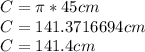 C = \pi * 45cm\\C = 141.3716694cm\\C = 141.4cm