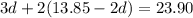 3d+2(13.85-2d)=23.90