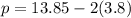 p=13.85-2(3.8)