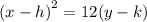 {(x - h)}^{2}  =1 2(y - k)