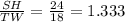 \frac{SH}{TW}=\frac{24}{18}=1.333