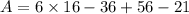 A=6 \times 16 - 36+ 56- 21