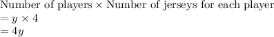 \text{Number of players}\times\text{Number of jerseys for each player}\\=y\times4\\=4y