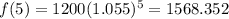 f(5)=1200(1.055)^{5}=1568.352