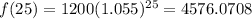 f(25)=1200(1.055)^{25}=4576.0708