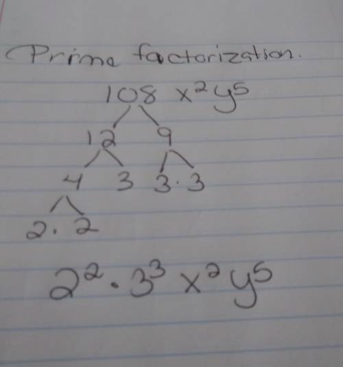 Write the prime factorization of 108x^2y^5